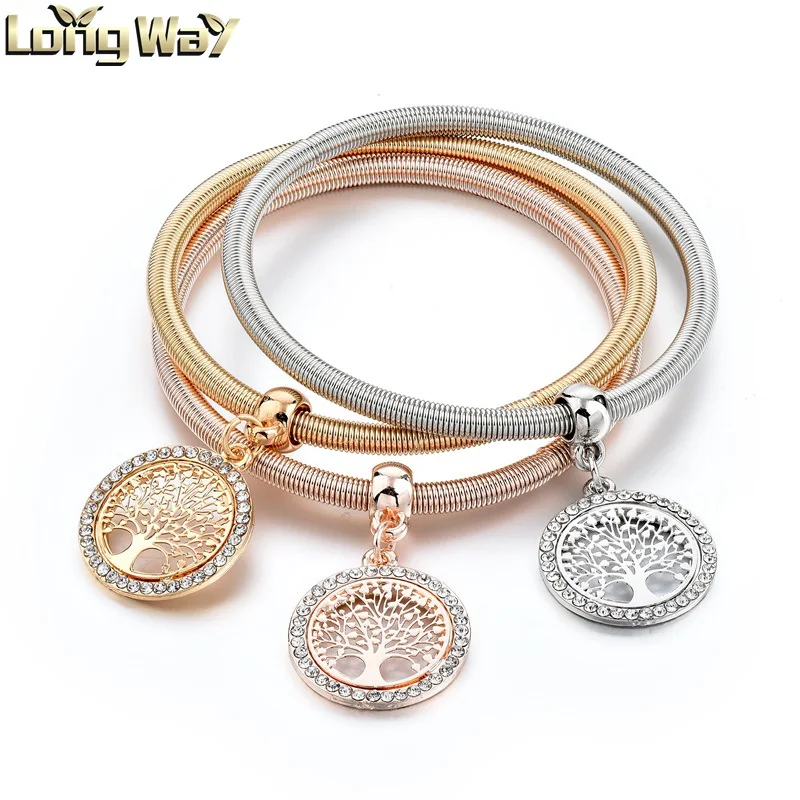

Wholesale tree pendant three color charm bracelet sets for women