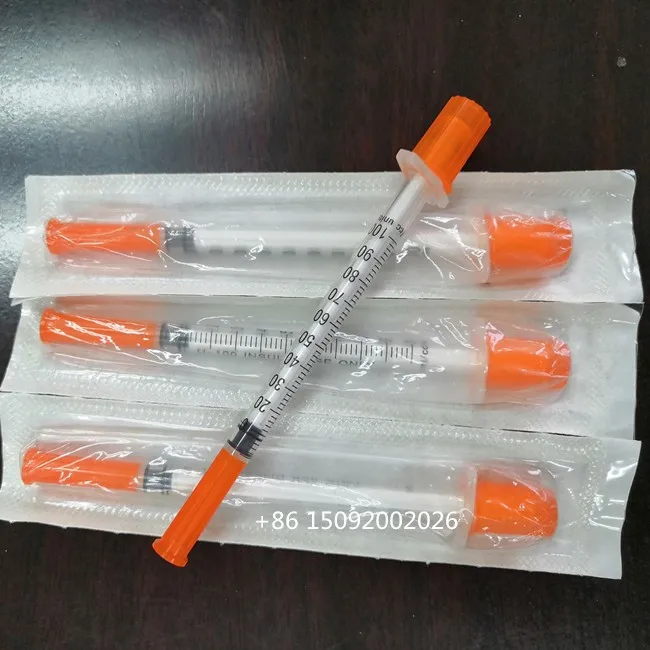 Ce Fda Approval Medical 1ml Orange Cap Insulin Syringe With Needle 31g