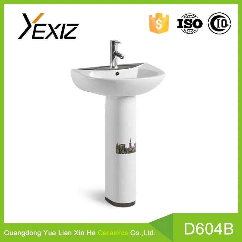 
D604B YEXIZ European Design Elegant Style Ceramic Wash Basin Porcelain Basin Pedestal Set Bathroom Sink 