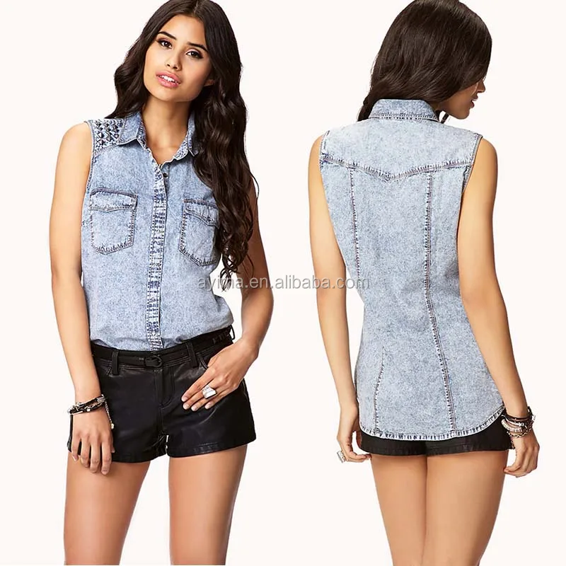 sleeveless denim shirt womens