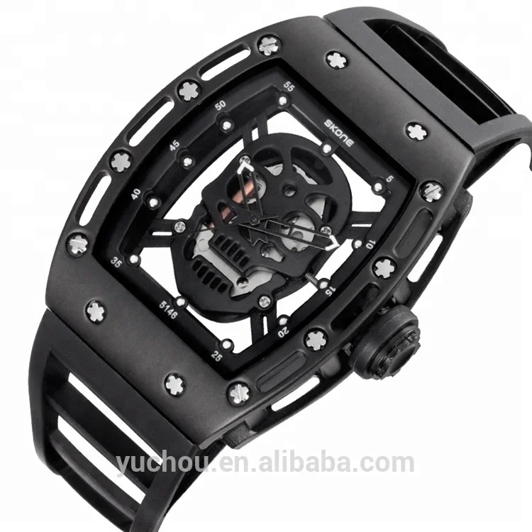 

new arrival mens silicone skull analog quartz skone wristwatch, 4 colors