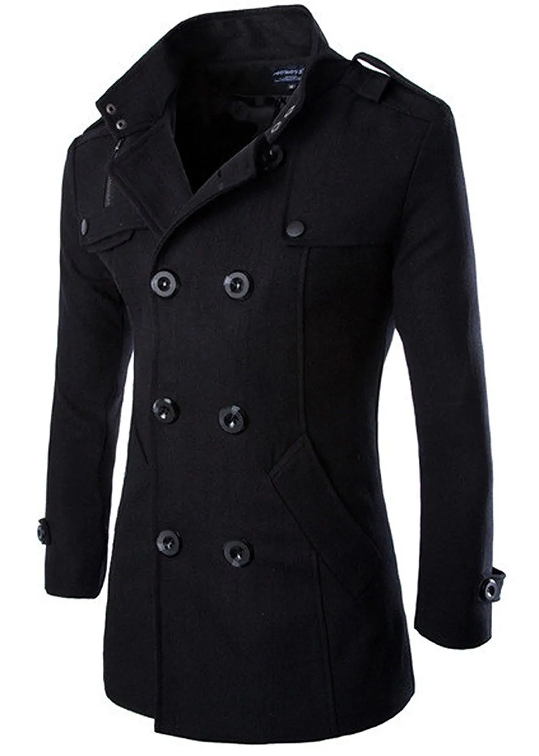 XQS Mens Winter Thicken Stand Collar Single Breasted Woolen Jacket Coat