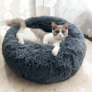Image of Wholesale Custom Dog Sleeping Bed long Velvet Round Donut Pet Bed For Dog And Cat