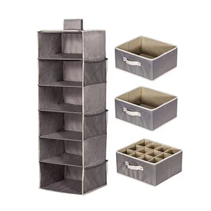 Image of Storage hanging closet shelves,fabric closet hanging organizer,6 shelf closet hanging organizer with drawers