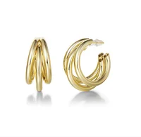 

Fashion Jewelry 14K Gold Plated Statement High Polished Triple Round Medium Open Tube Hoop Earrings
