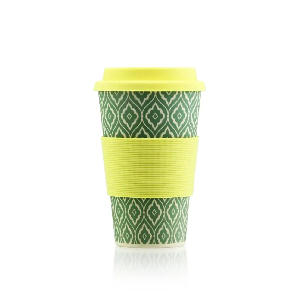 

Reusable bamboo fiber coffee cup biodegradable 400ml eco-friendly with silicone lid, Any color