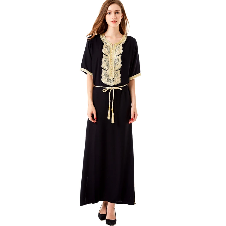 

A3320 Women malaysia muslim moroccan embroidery short sleeve caftan abaya jilbab, As main picture show