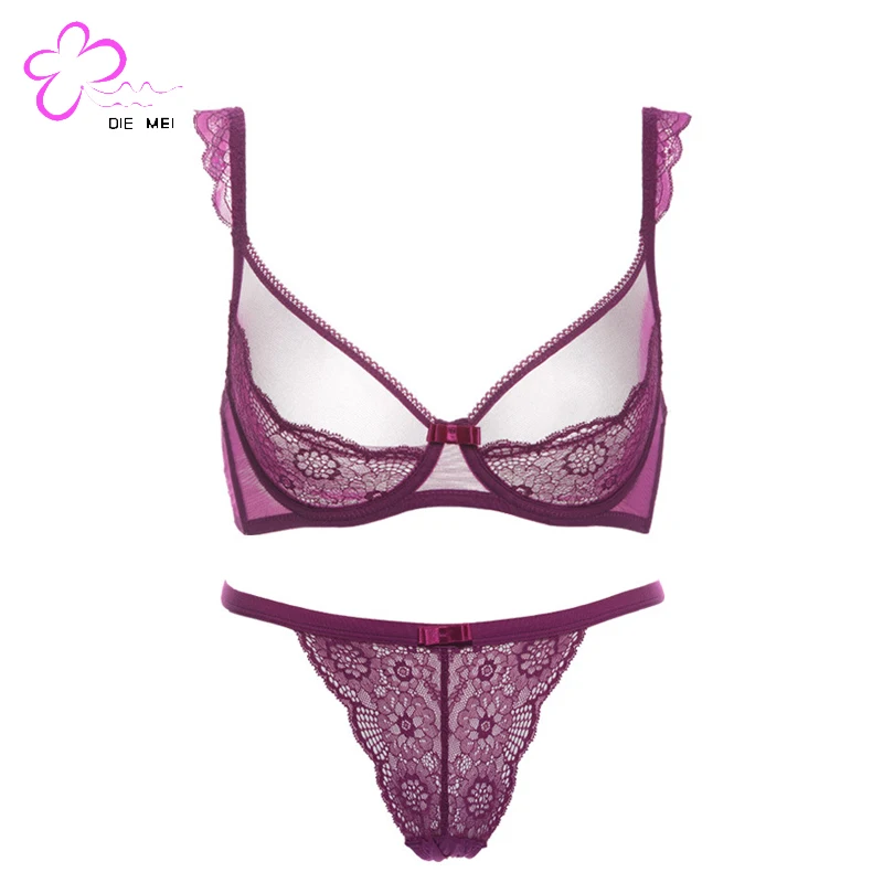 

China supplier 34 size lace bra and panty set with customization plus size bra sets, Purple;black;white(support customization)
