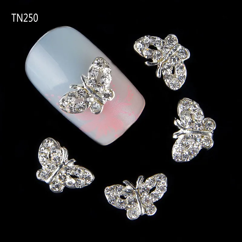 10pcs Glitter Butterfly Rhinestones 3d Nail Art Decorations Alloy Nail Sticker Charms Jewelry for Nail Gel