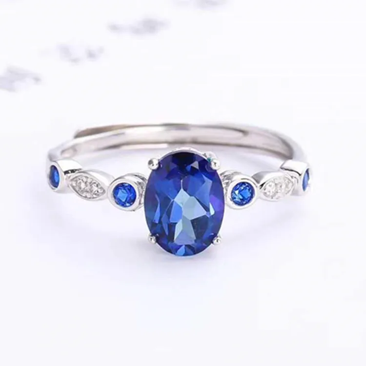 

Elegant Vintage Fashion natural Swiss blue topaz Jewelry Luxury 925 silver adjustable female ring