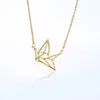 Fashion design women necklace paper crane shape 14k gold chain bird necklace