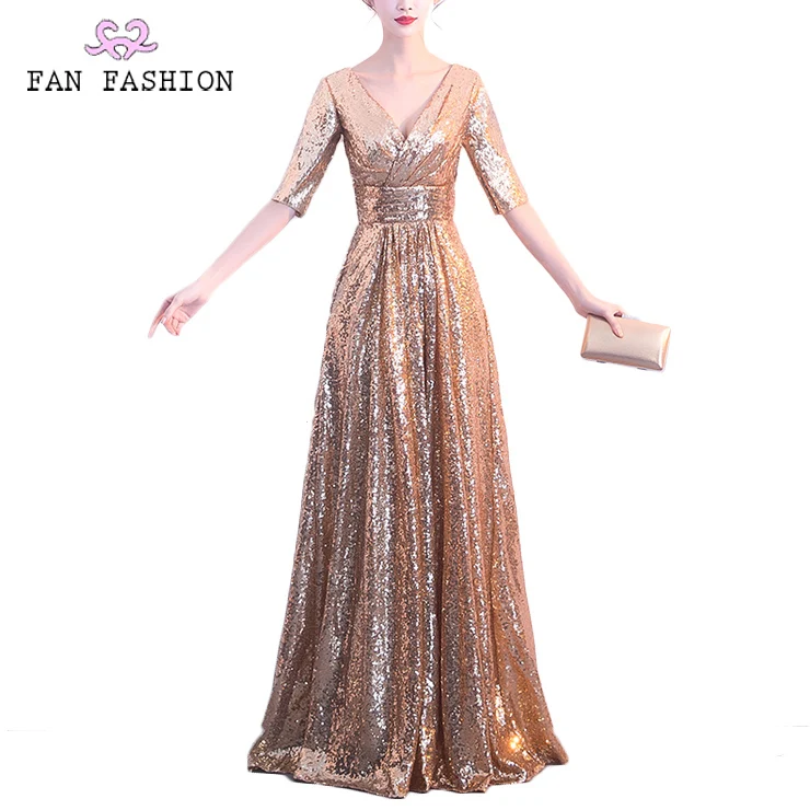 

Luxurious formal v neck sequin vestidos largos de noche gown dresses evening dresses guangzhou, Sample or be customized