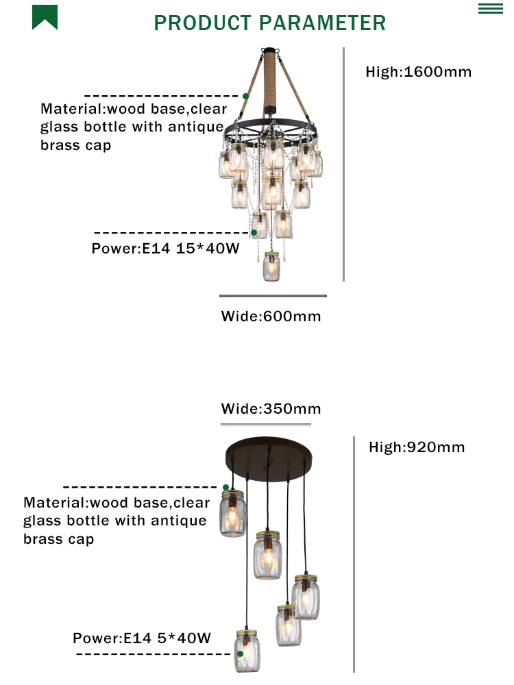 Modern hanging glass bottle wooden pendant night light suitable for home decoration restaurant