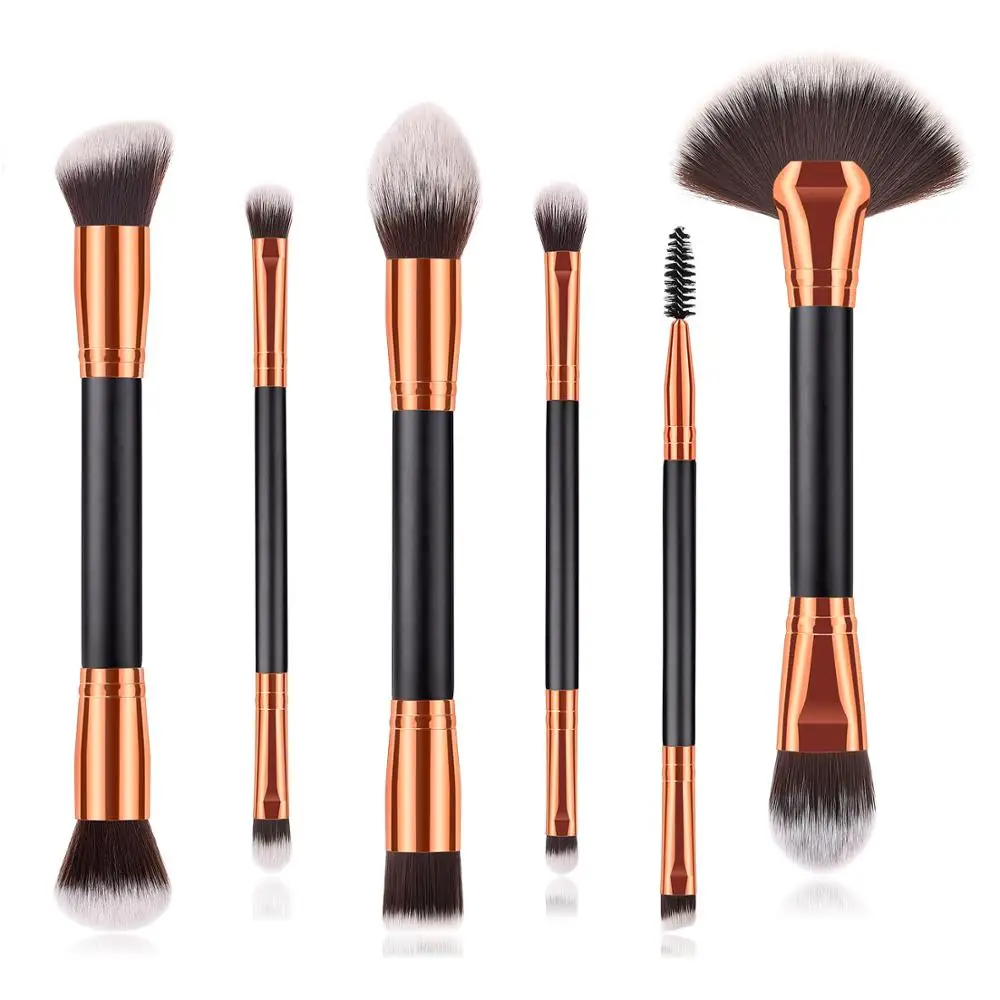 

6 pcs Double Ended Black Handle Makeup Brush Set