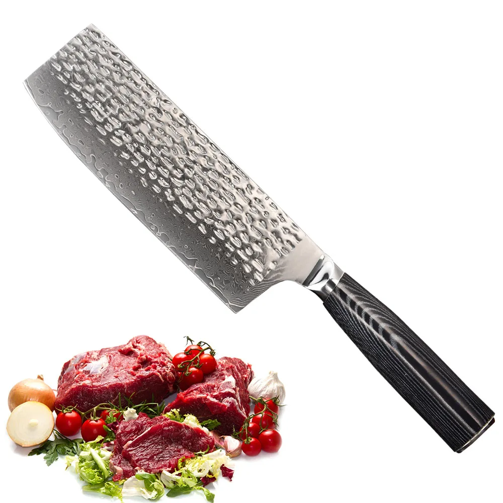 

hammered patterns Japanese style damascus cleaver knife