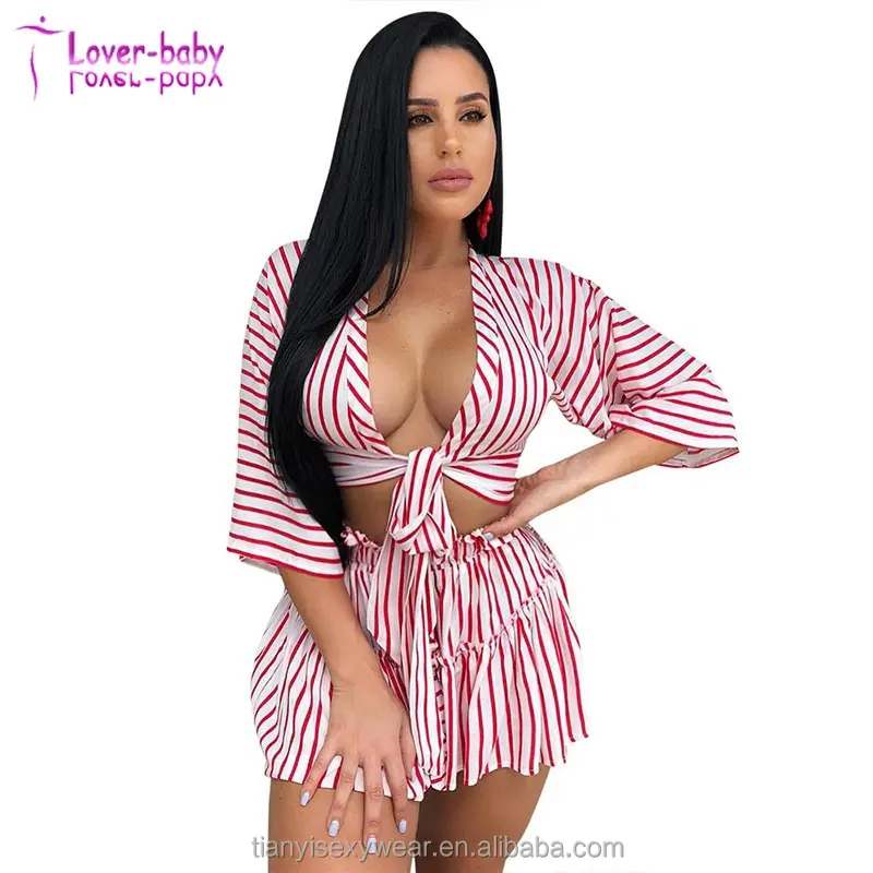 

New Design Bandages Striped Shorts Swimwear Two Pieces Set For Women, N/a