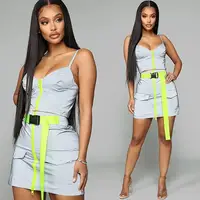 

Reflective Sexy Sleeveless Polyester Front Zipper 2 Pieces Women Dress
