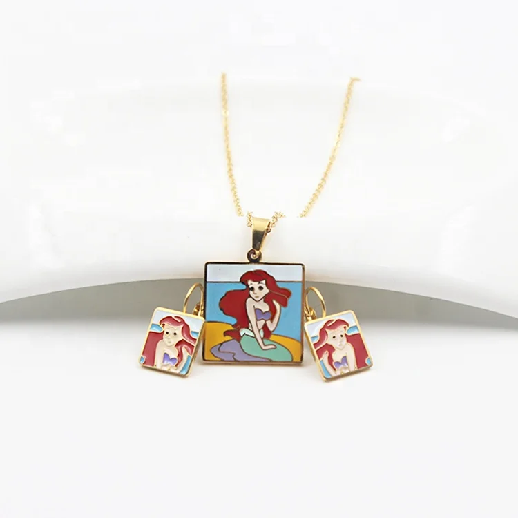 

Fashion accessories cartoon stainless steel snow white children's jewelry set, Color