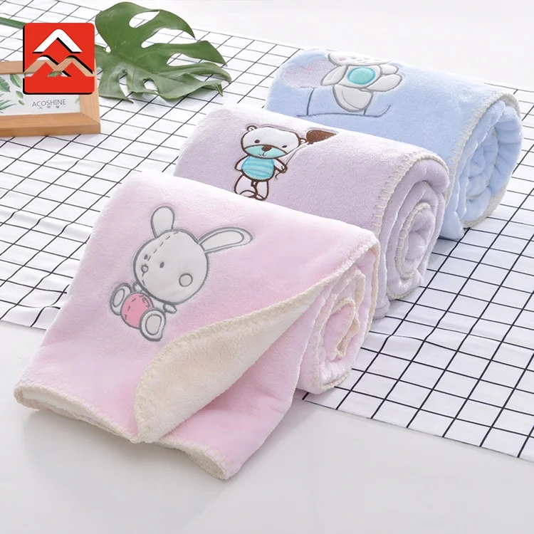 
Double Flannel Blanket Children Cartoon Embroidered Baby Blanket 