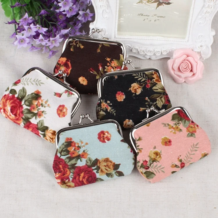 

Fashion Design Rose Flower Pattern Cotton Coin Purse Women Change Purse Wallets Female Coin Bag, As pictures