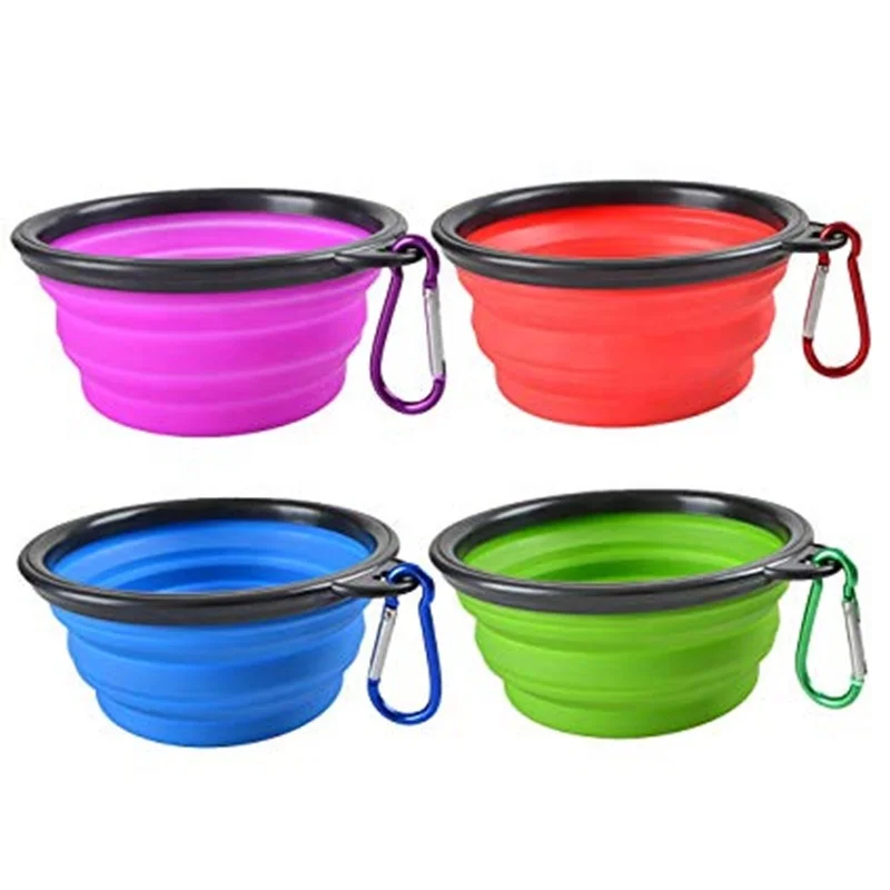 

350 ml Portable Foldable Custom Logo Eco-friendly Silicone Travel Collapsible Pet Dog Water Bowls with hook, Customized