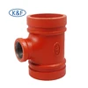 Ductile Red grooved-threaded reducing tee pipe fitting for fire fighting