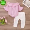 2019 Striped Print girls Long Flare Sleeve Romper Tops & baby White Hole Pants Outfits 2pcs set free ship