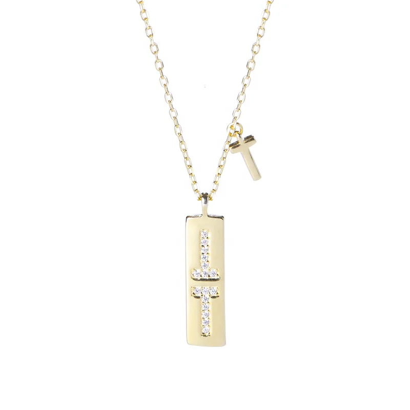 

Fashion 925 Silver Sideway Cross Necklace T Letter Rectangle Pendant Necklace Initial Bar Necklace Jewellery A1562