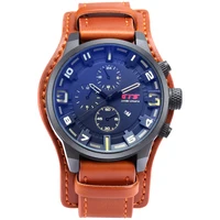 

GTS Mens Watches Luxury Sports Watch Brown Leather Military Waterproof Watch for Men