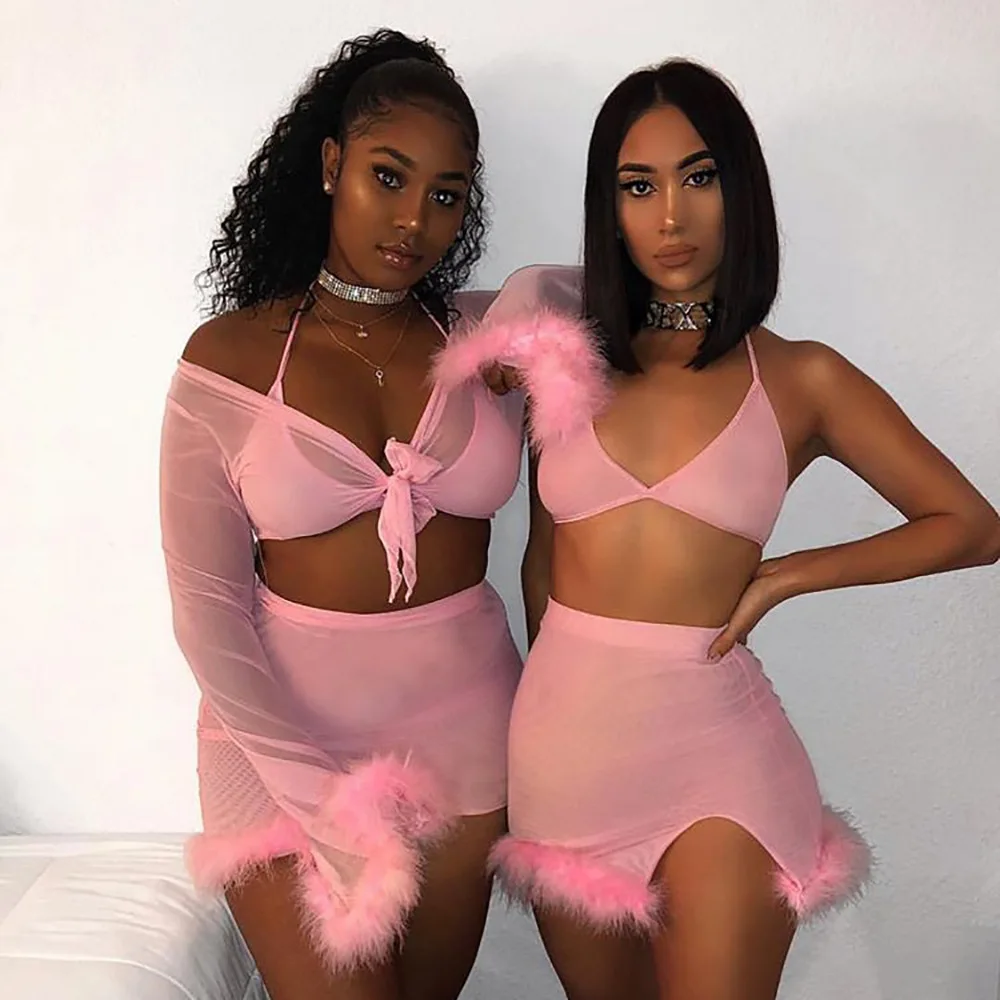 2019 Summer Trendy Two Piece Set Women Clothing Ladies Mesh Sexy Plus Size Two Piece Outfits Short Set Tops