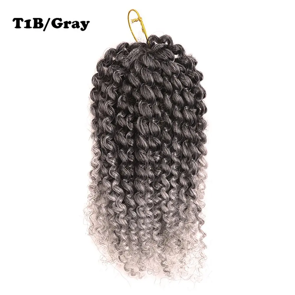 2pack Ombre 8inch 3pcs/set Marlybob Crochet Braids Hair Curly Synthetic Braiding Hair Crochet Braid Hair Extensions afro kinky curl (8"(2pack), t1b/gray)