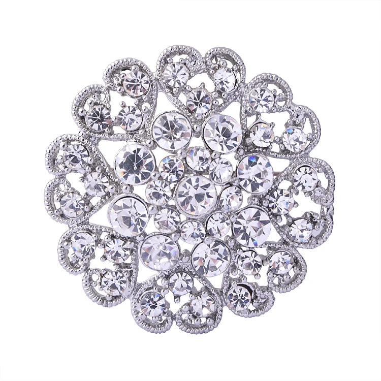 

OEM Silver Broaches Wedding Crafts Bridal Rhinestone Flower Brooch, Silver color