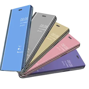 Clear Matte Plating Mobile Shell For Samsung Galaxy S10 Mirror Flip Leather Phone Case