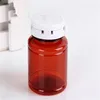 In stock empty 50ml amber medicine/tablet/drug PET bottle with white easy-pulling lid/tearing-drawing cap, amber plastic bottle