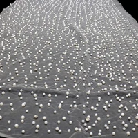 

Water soluble net swiss voile high quality with crystal white heavy beaded pearl tulle lace fabric