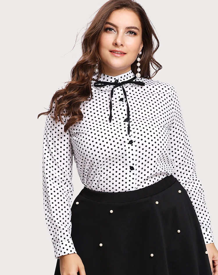 black and white polka dot shirt plus size