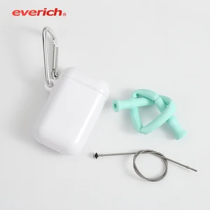 Image of Reusable Foldable Drinking Straw with Carrying Case and Cleaning Brush Collapsible Silicone Straw
