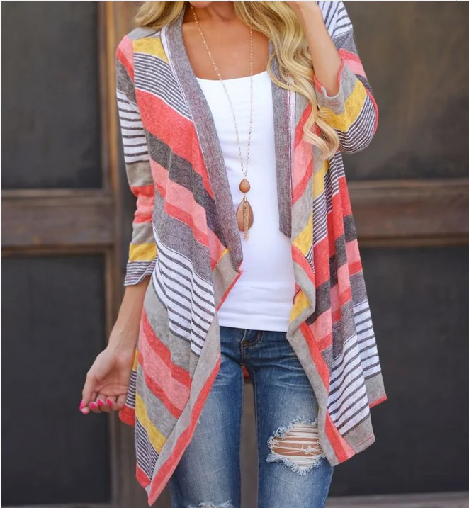 

Women's Fashion Geometric Print Drape Front Cable Knit Cardigan