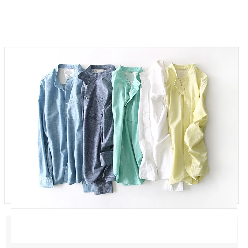 

Embroidery logo top brand plain dyed long sleeve casual shirts, Solid/colorful