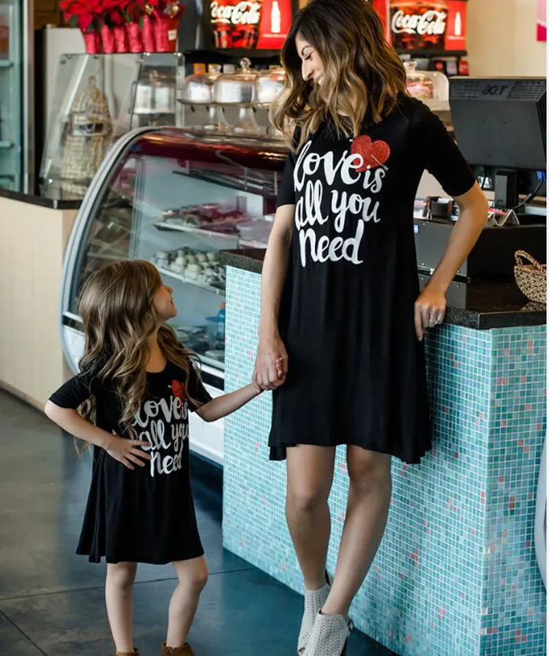 

Mom and Daughter Dress Love Letter Print Mini Dress Family Matching Clothes Mother Daugher Dresses Family Look