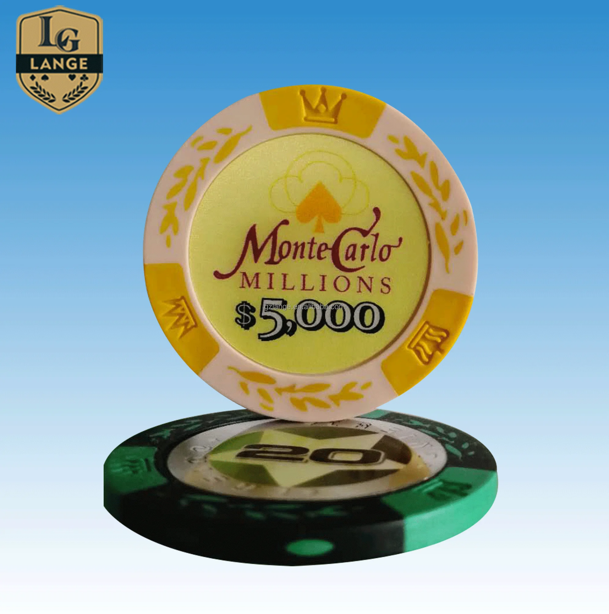 

14g Two Tone Wheat Clay Monte Carlo Poker Chip With Trim Decals