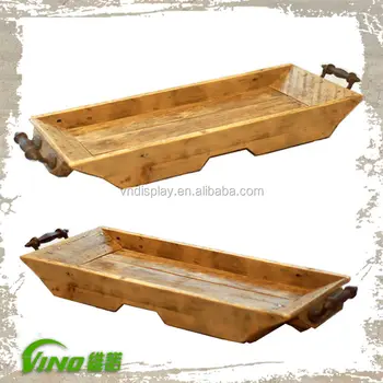 wooden tray with metal handles