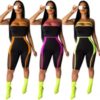 

Hot Sale Mesh Patchwork Corset Womens Rompers One Piece Woman Bike Jumpsuit CM582