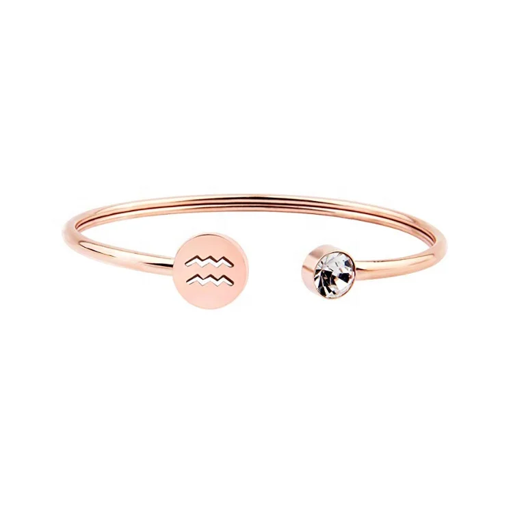 

Simple Design Horoscope Women Cuff Bracelet Stainless Steel Gold Bangle