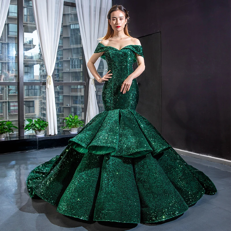 RSM66886 adult birthday party dresses mermaid evening dresses cut sequin green evening gowns