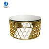 OEM Home living room furniture reception hall no folded round metal stainless steel luxury glass golden modern coffee table