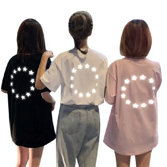 Quick Shipping Wholesale Reflective Printed Fashion Hip hop Loose Women T Shirt