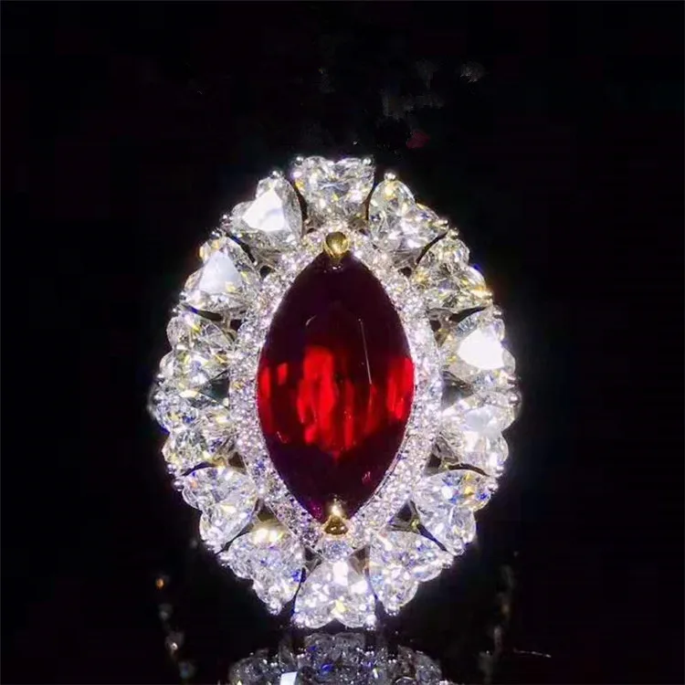 

traditional bohemian bridal wedding gemstone jewelry 18k gold 5.02ct Mozambique natural red ruby ring, Vivid to deep red