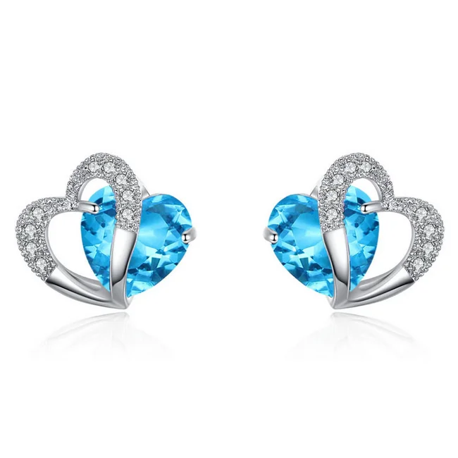 

Platinum plating CZ blue Heart stud earring for women, N/a