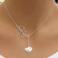 

fashion silver bird leaves chain women pendant necklace